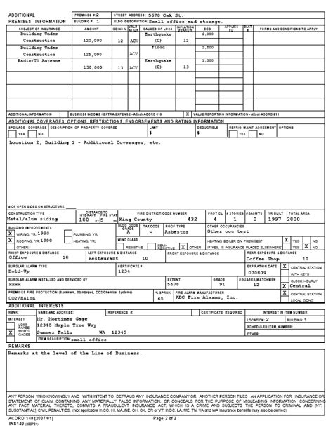 Form Map Commercial Property Property Section Acord 140