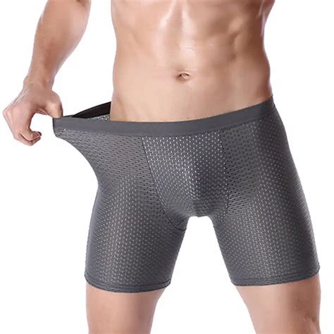 Compression Mesh Shorts Long Boxers Men Spandex Boxershorts Men Bamboo