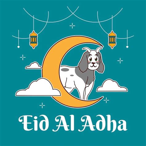 Eid Al Adha Luna Creciente Y Cabra Vector Premium