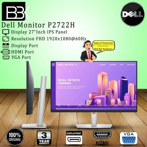 Jual Monitor Dell P2722h Professional Series 27 Inch 3 Year Jakarta