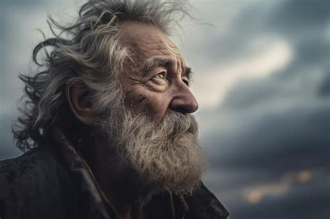 Premium Ai Image Visionary Old Man With A Beard In A Stormy Sky