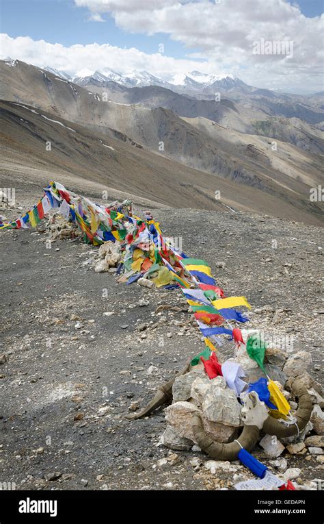 Mountains And Prayer Flags Himalayas Zalung La Zanskar Range Ladakh