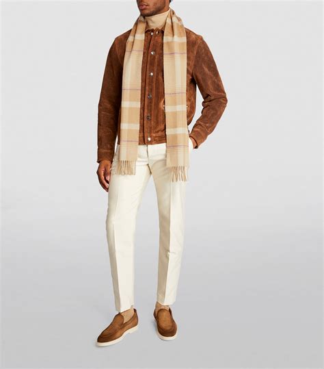 Mens Johnstons Of Elgin Beige Cashmere Check Scarf Harrods Uk