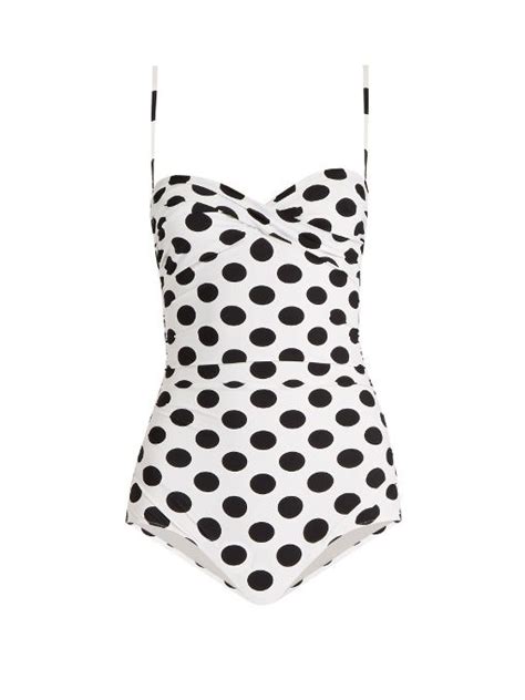 Dolce And Gabbana Twist Front Polka Dot Print Swimsuit Retro One Piece Swimsuits Print Swimsuit