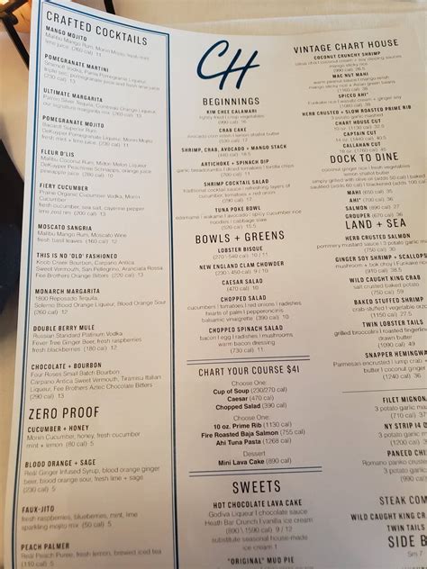 Menu at Chart House steakhouse, Daytona Beach, Marina Point Dr