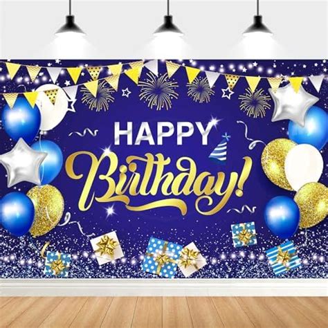 Yinqin 180x120 Cm Royal Navy Blue Gold Happy Birthday Backdrops Cloth 71x47 Inch