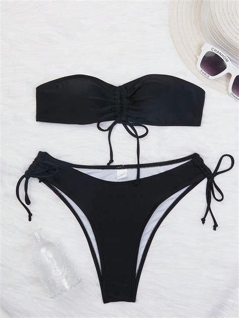 Summer Strapless Bikini With Drawstring Triangle Panties And