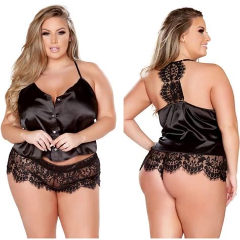 Hot Black Fat Girl Silk Night Dress Femme Underwear Lingerie Sexy Women Plus Size Lace Top