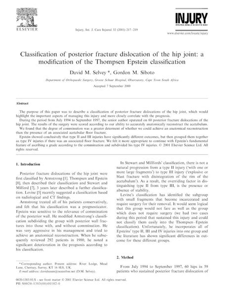 Pdf Classification Of Posterior Fracture Dislocation Of The Hip Joint