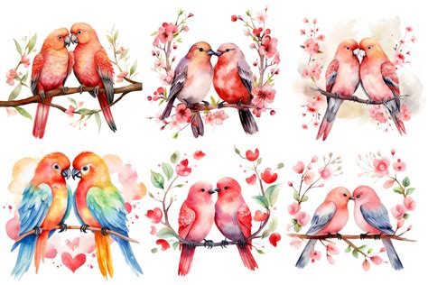 Love Birds Valentines Day Watercolor Art Graphic By Nayem Khan