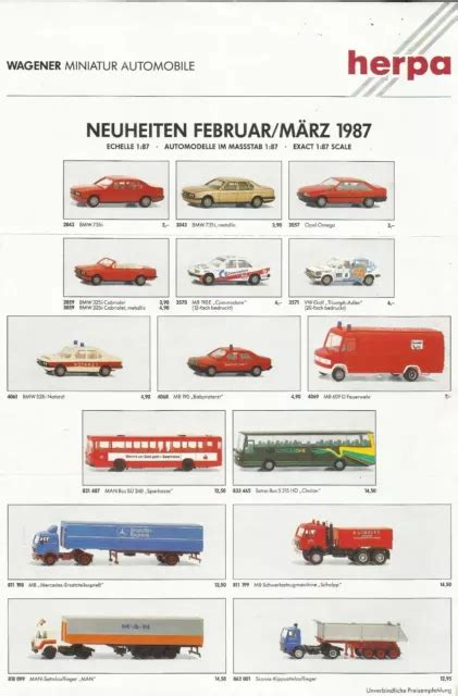 INFOBLATT KATALOG HERPA Neuheiten Februar März 1987 Modellautos im