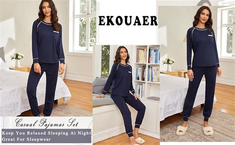 Ekouaer Pajamas For Women Long Sleeve Lounge Sets Soft Cotton