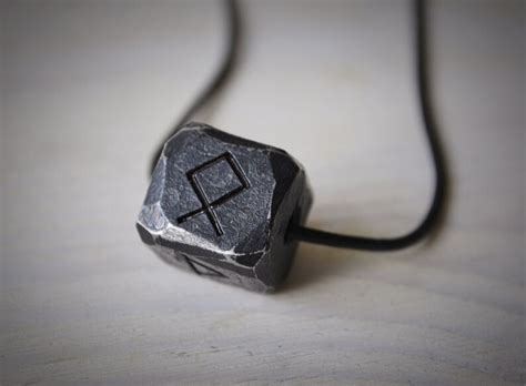 Viking Rune Pendanthand Forged Iron Necklacerune Nordic Etsy