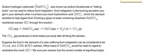 Solved Sodium Hydrogen Carbonate Nahco3 Also Known As