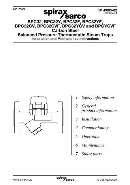 Bpc32 Bpc32y Bpc32f Bpc32yf Bpc32cv Spirax Sarco