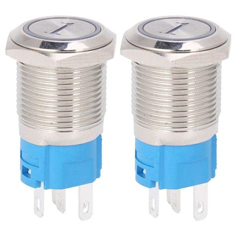 2pcs 16mm Reset Momentary Push Button Switch Flat Round 5 Pin With LED