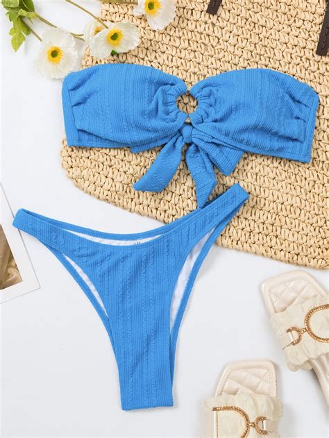 Bkn Set Bikini Qu Y Tr Ng Xanh Blue Khuy Ng C V I V N Bikini