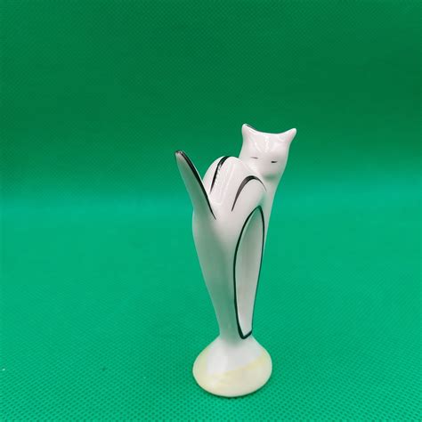 Art Deco Cat Vintage Modernist Porcelain Cat Figurine Etsy