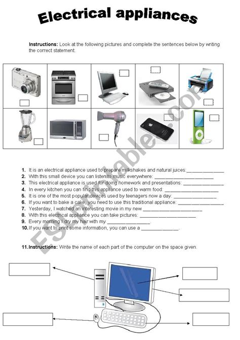 Electrical Appliances Esl Worksheet By Marcerojasalpízar