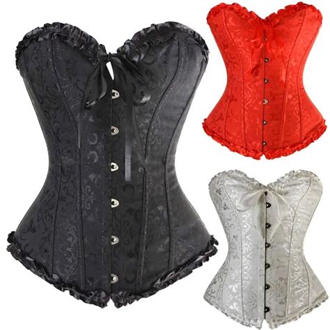 Sexy Women Satin Boned Lace Up Corsets Plus Size Waist Training Corset