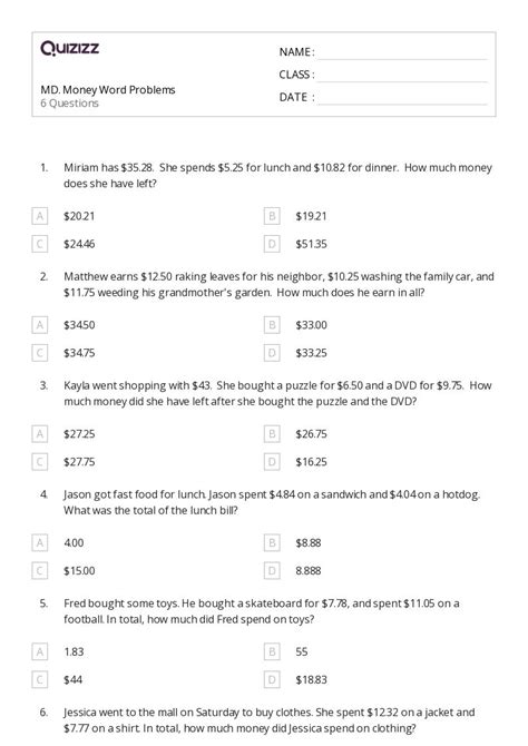 50+ Money Word Problems worksheets on Quizizz | Free & Printable