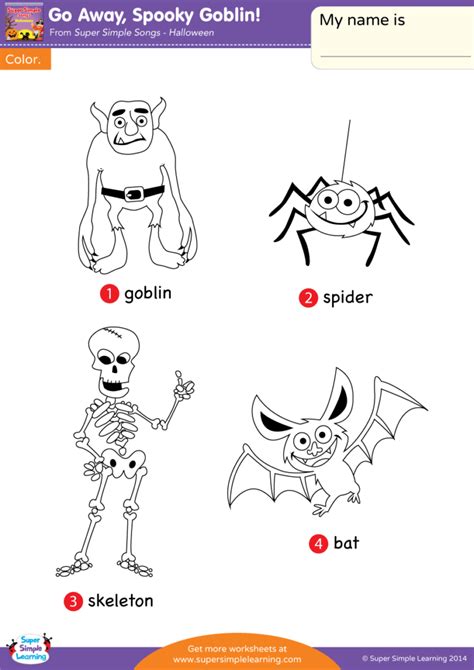 Go Away, Spooky Goblin! Worksheet - Vocabulary Coloring - Super Simple