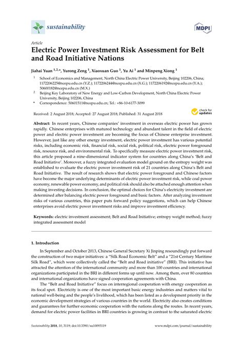 Pdf Electric Power Investment Risk Assessment For Belt And Road