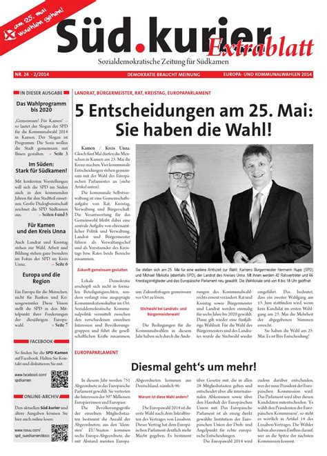 Süd kurier Nr 24 2 2014 Extrablatt Wahlen by SPD Südkamen Issuu