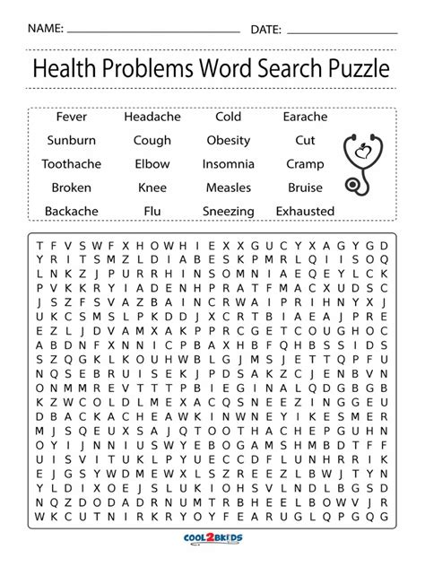 Health Problems Word Search Puzzle Pdf