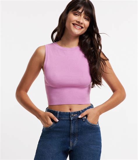 Blusa Regata Cropped Em Viscose Canelada Rosa