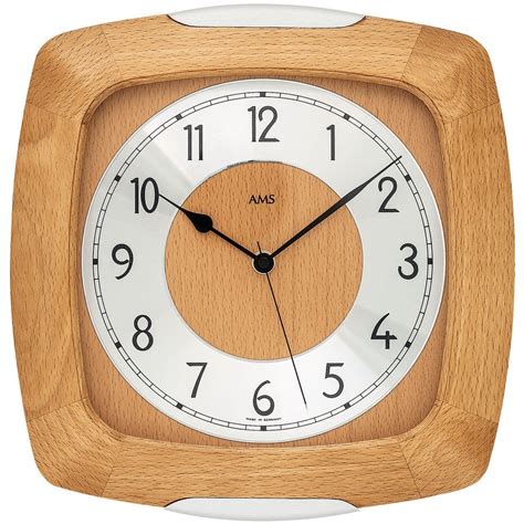 Amazon De AMS Funk Wanduhr Holz Buche Funkuhr Analog 28 X 27 X 5 Cm