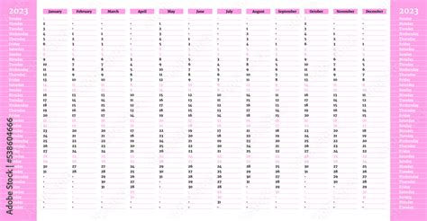 Simple Pink Linear Calendar Yearly Planner Template For 2023 With