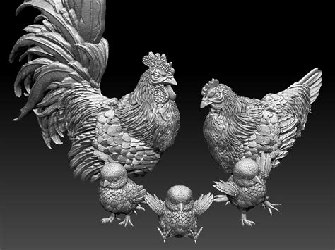 Stl File Hen Cock Chick・3d Printing Idea To Download・cults