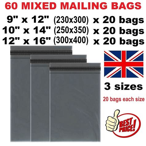 Postage Bags Mixed Sizes Mailing Postal Grey Shipping Poly Plastic