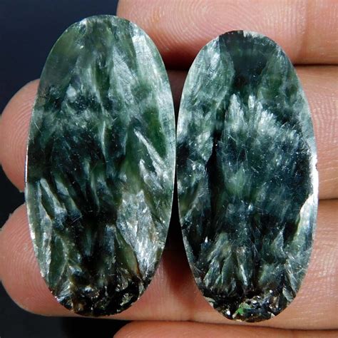 Wholesale Cts Natural Aristocratic Seraphinite Pair Oval Cabochon