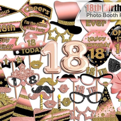 20th Birthday Printable Photo Booth Props Rose Gold Black Etsy