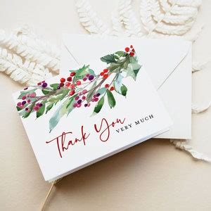 Christmas Thank You Card Template, Thank You Card Printable, Thank You ...