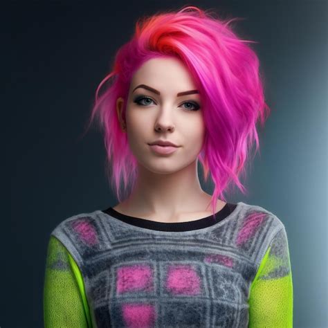 Premium Photo Portrait Of A Beautiful Girl With Pink Hair On A Dark