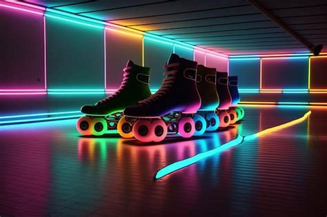 Premium AI Image | A neon light is lit up in a room with roller skates ...