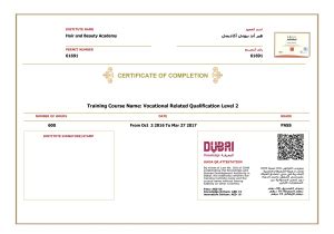 KHDA Certificate - Hair & Beauty Academy