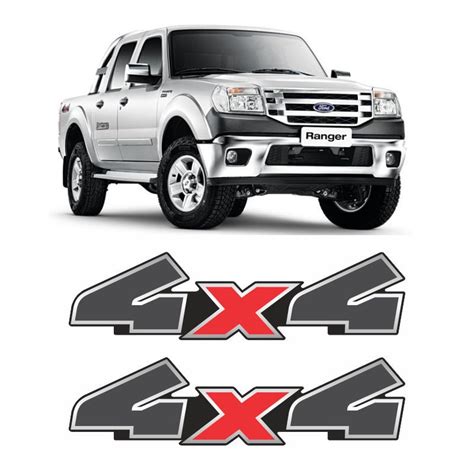 Par De Adesivos 4x4 Ford Ranger 2010 2011 E 2012 Grafite Preto