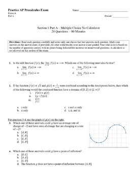 Full Practice Ap Precalculus Exam With Answer Key By Piemart Tpt