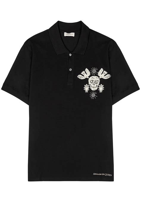 Buy Alexander Mcqueen Embroidered Cotton Polo Shirt Black At 50 Off