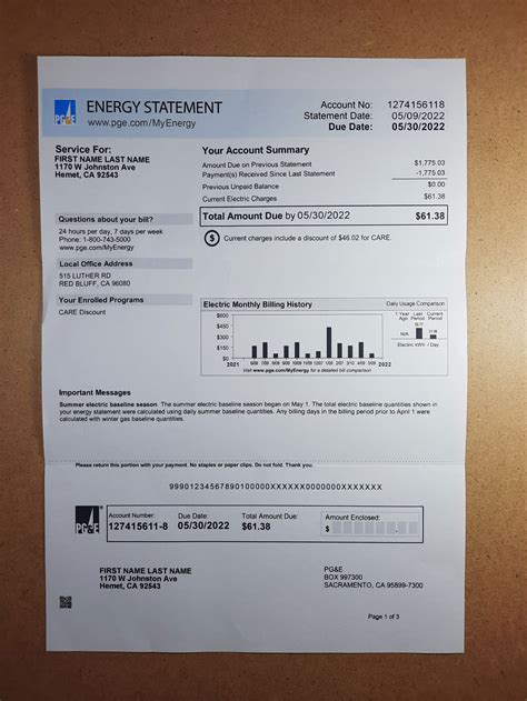 PGE Bill Template Fake Utility Bills