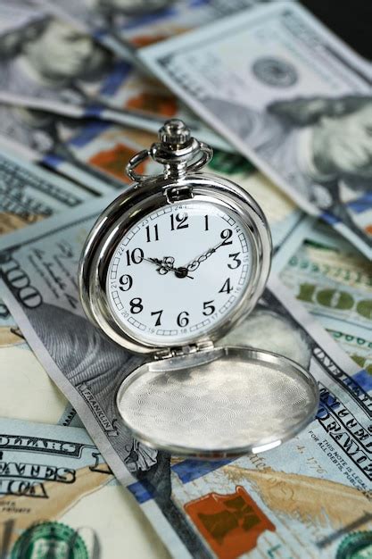 Premium Photo Time Is Money Concept With Pocket Watch And Dollars