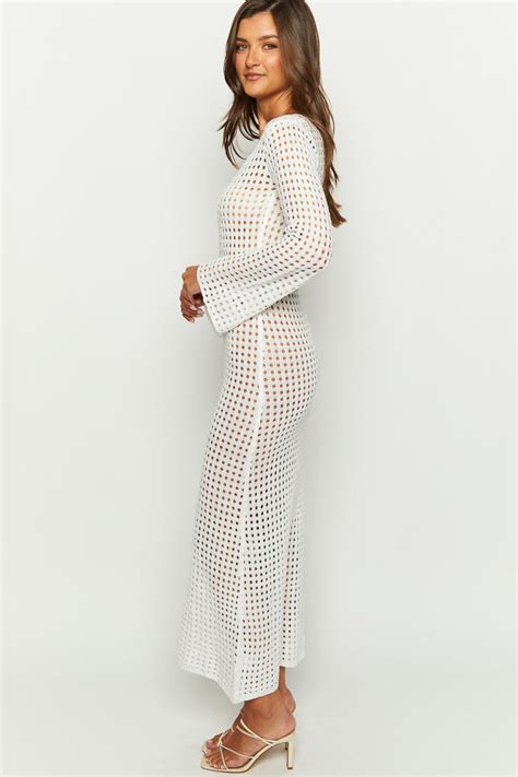 Destinations White Crochet Long Sleeve Maxi Dress Shopperboard