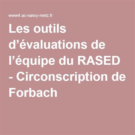 Les Outils D Valuations De L Quipe Du Rased Circonscription De