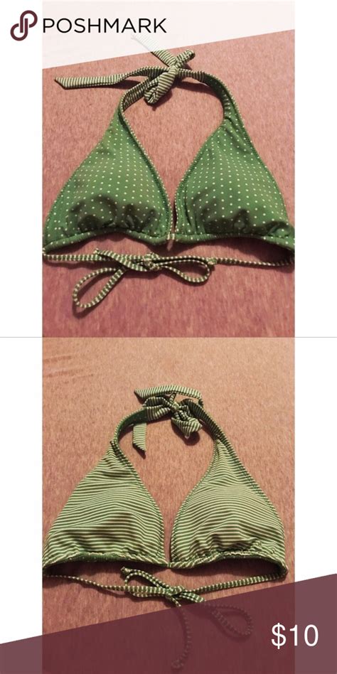 Sale Aerie Green White Reversible Bikini Top Aerie Green Reversible