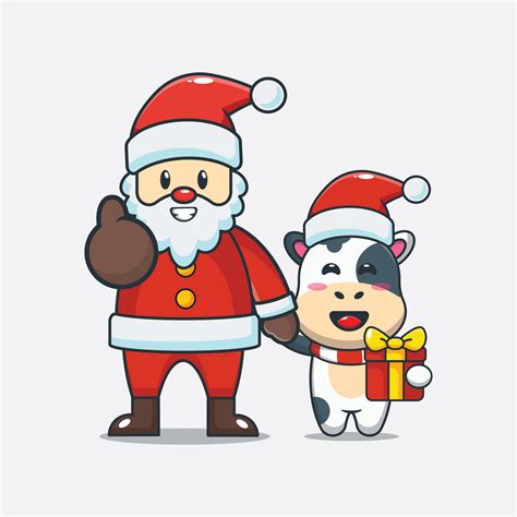 Cute Cow With Santa Claus Cute Christmas Cartoon Illustration 6371732