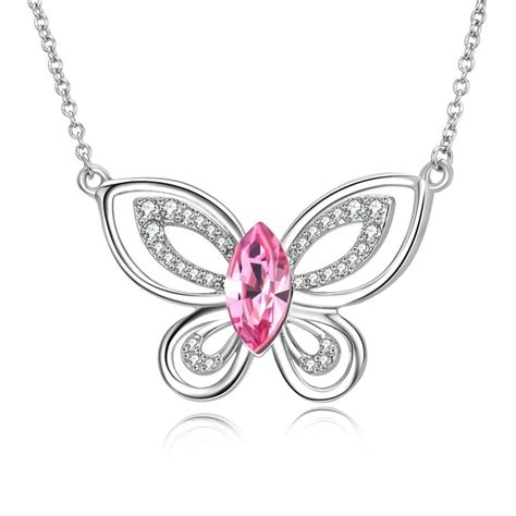 Aoboco Pink Butterfly Necklace Sterling Silver Butterfly Pendant